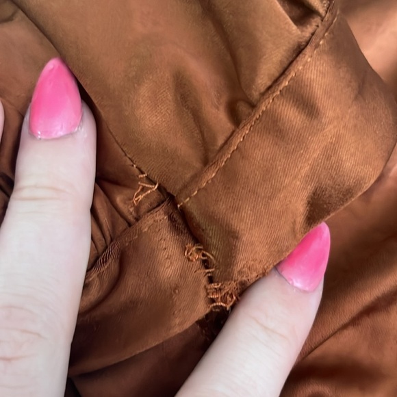 Line and Dot Brown Metallic Halter Back Tie Floor Length Gown VV - Picture 4 of 4